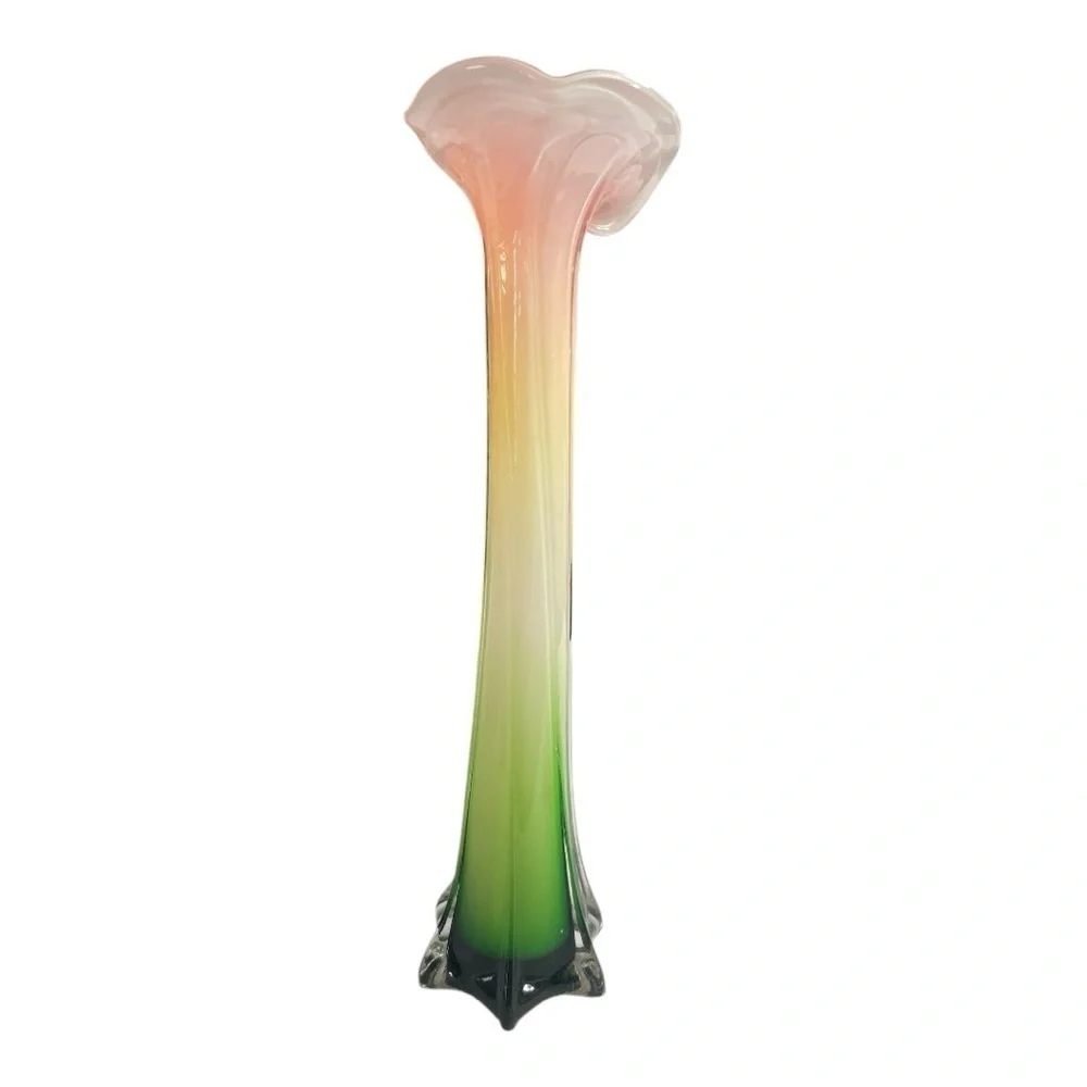 Vintage 1990s Postmodern Multicolor Ombre Calla Lily Art Glass Vase 15.5